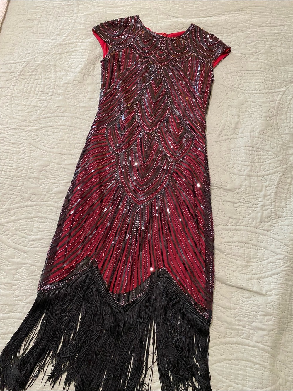 Halloween Costume 1920s Flapper Girl Beaded Fringe Dress